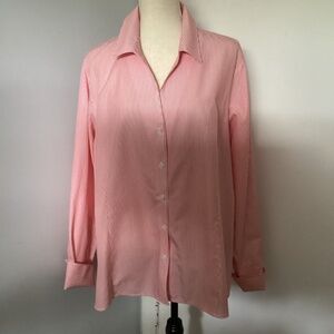 JONES NEW YORK COLLECTION WOMAN 22W BUTTON FRONT SHIRT GORAL WHITE STRIPES